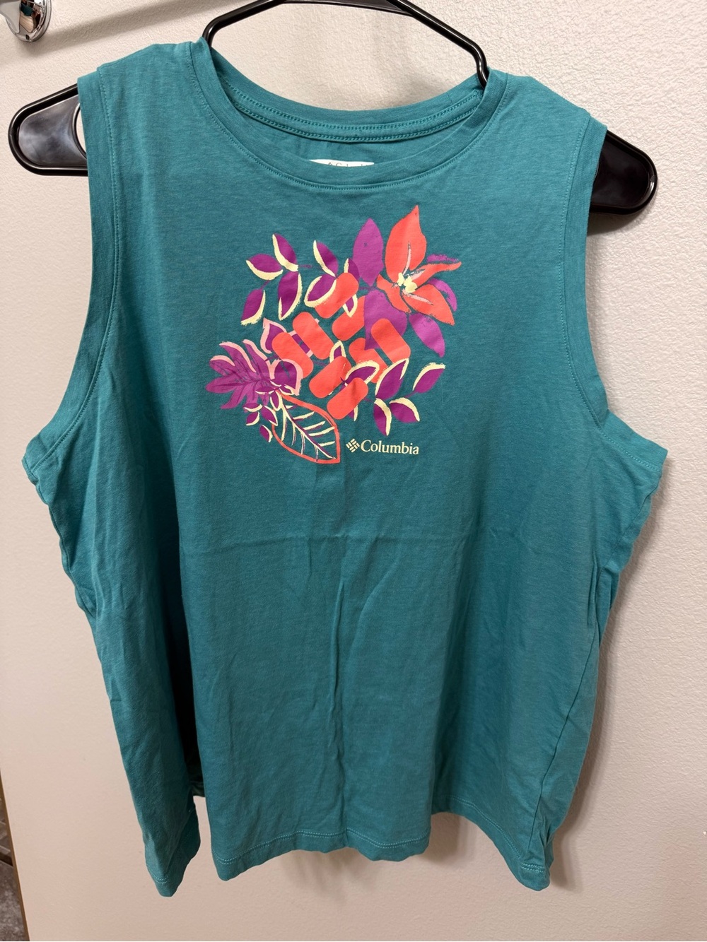 Columbia Teal Floral Tank with Pink & Orange Accents
